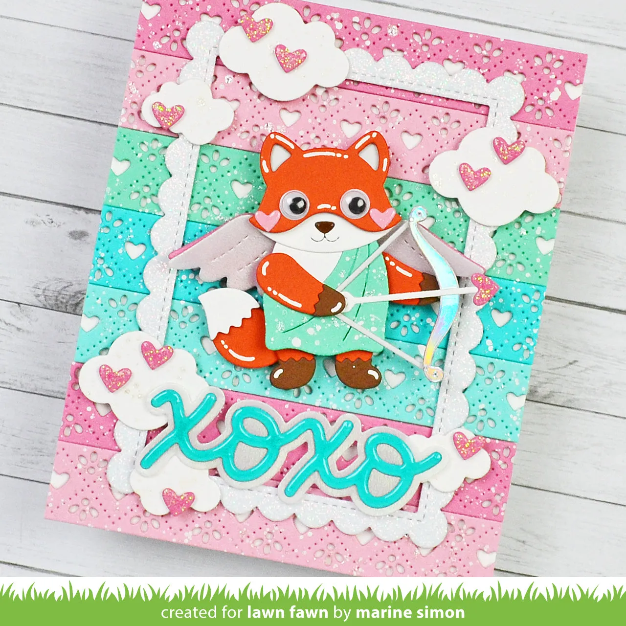 Lawn Fawn Lawn Cuts Quilted Heart Border Stanze gesteppt