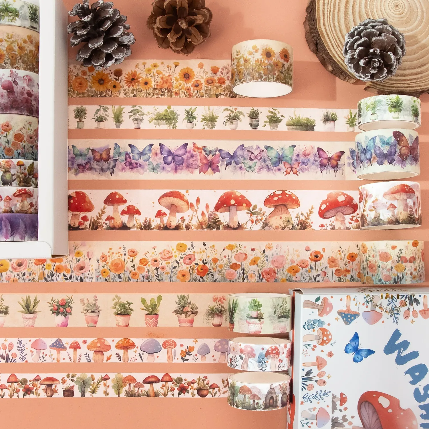 Ieebee Butterfly Fairy Garden Washi-Tape 13 Rollen Pilz