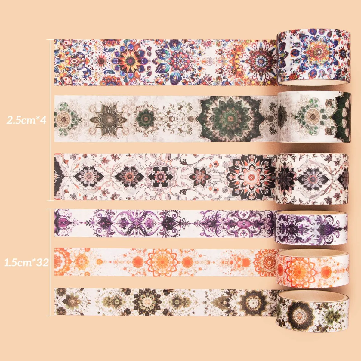 Ieebee Mandala Washi Tape Set 36 Rollen symmetrisch