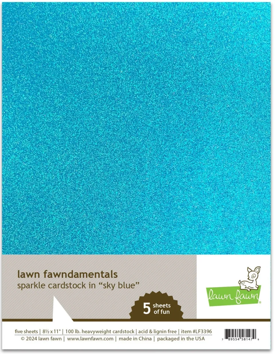Lawn Fawn Sparkle Cardstock Sky Blue Glitzerpapier 5 Blatt