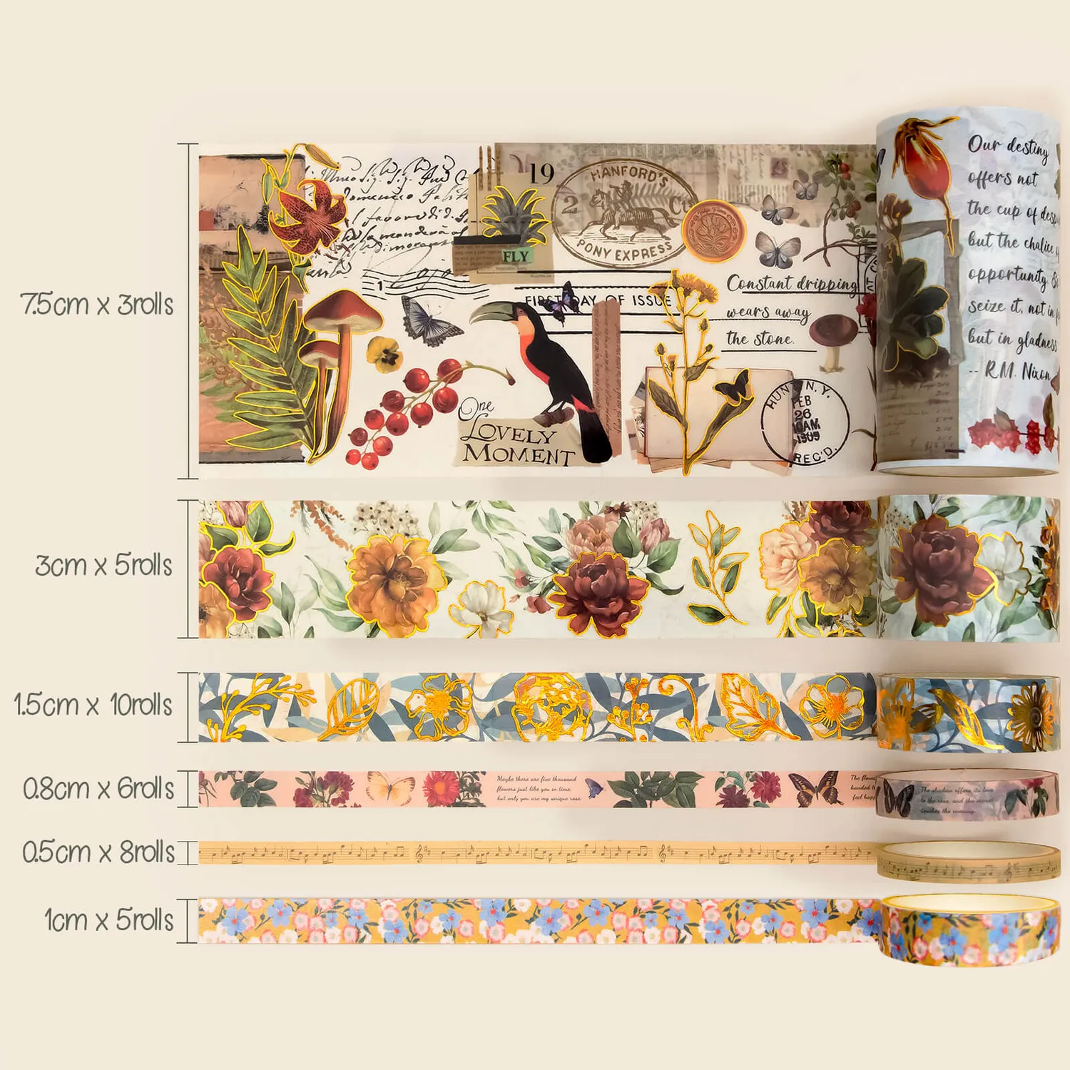 Ieebee Vintage Washi Tape 37 Rollen Ephemera Set