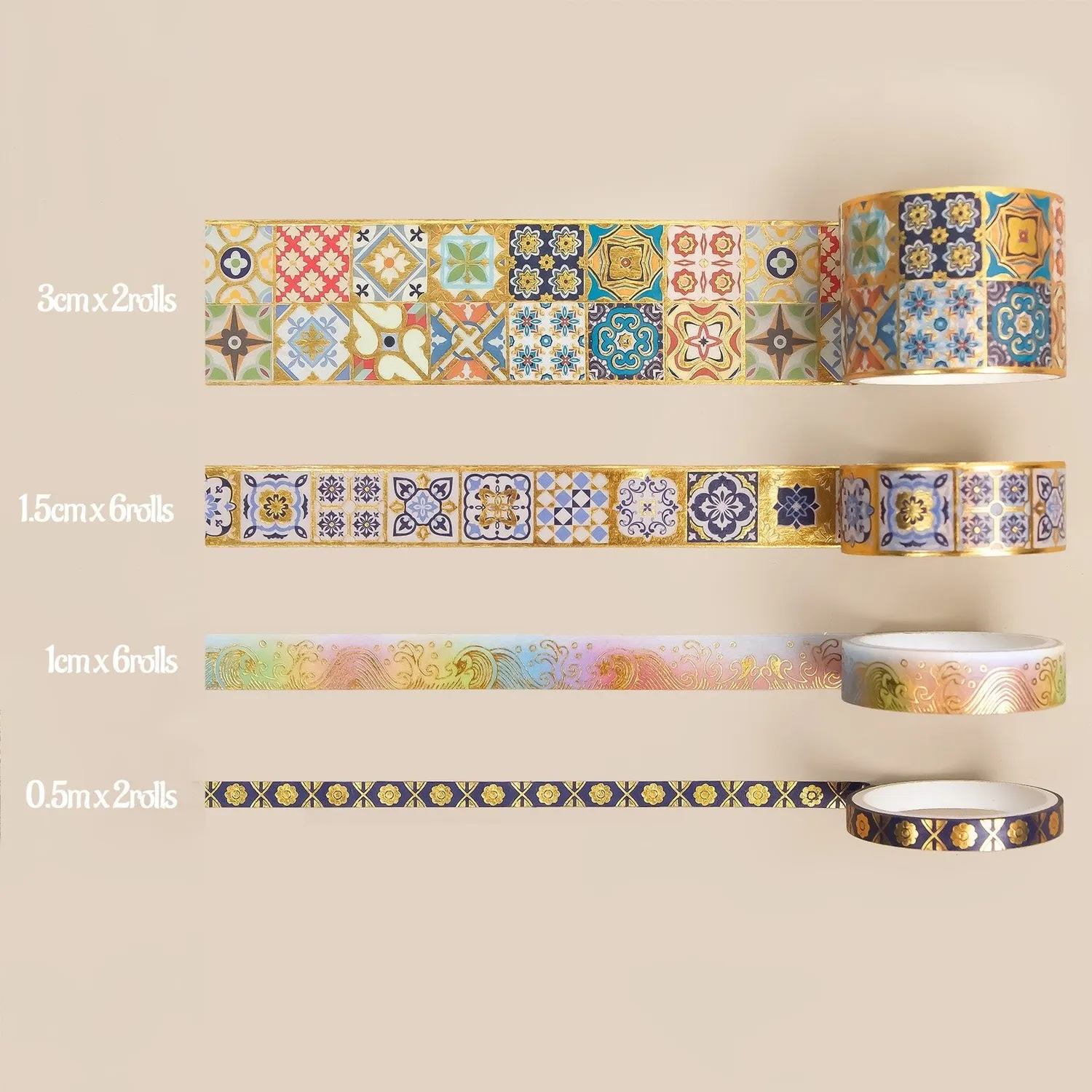 Ieebee Gold Foil Vintage Washi Tape Set 16 Rollen