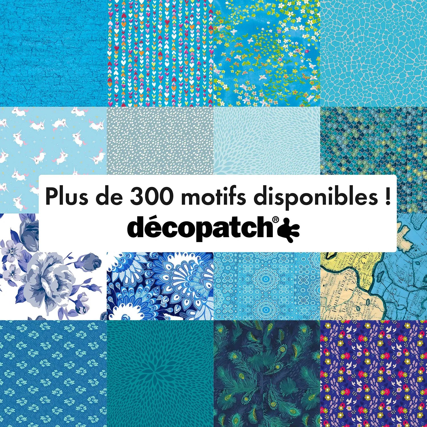 décopatch No.727 Papier Einhorn blau 3 Bögen