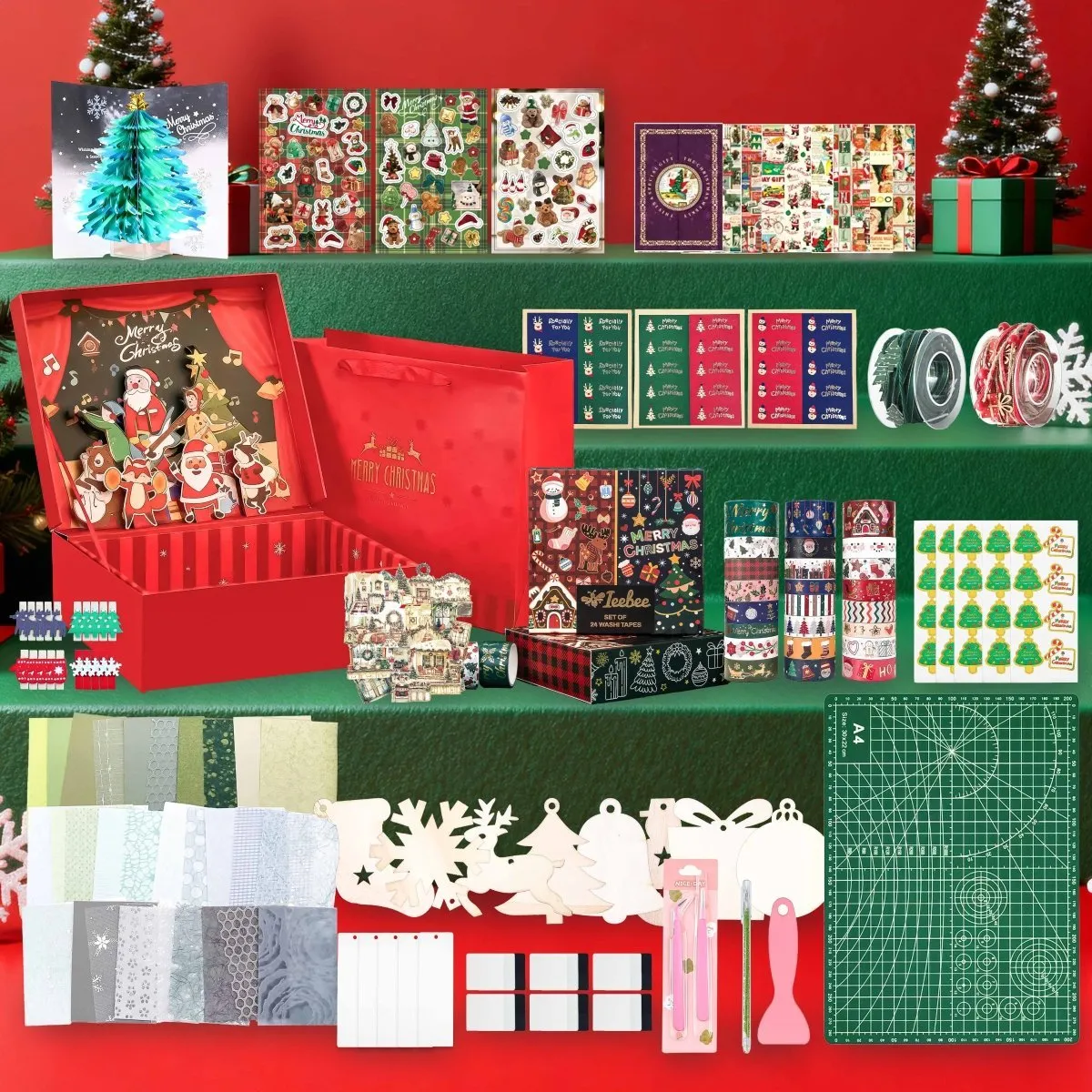 Ieebee Red Christmas Geschenkbox Scrapbook Set groß