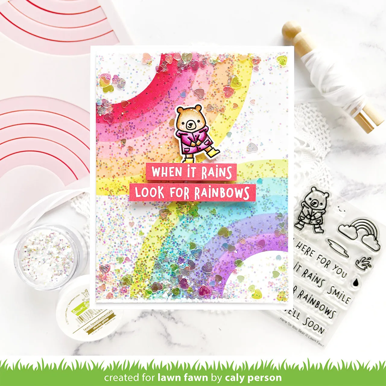 Lawn Fawn Here for You Bear Stempelset Regenbogen