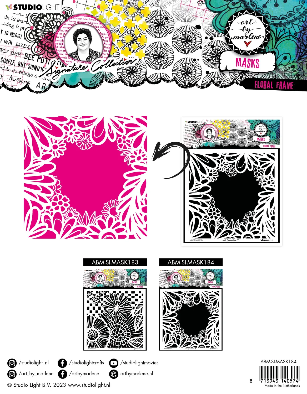 Art by Marlene Signature Floral Frame Mask Schablone 203mm