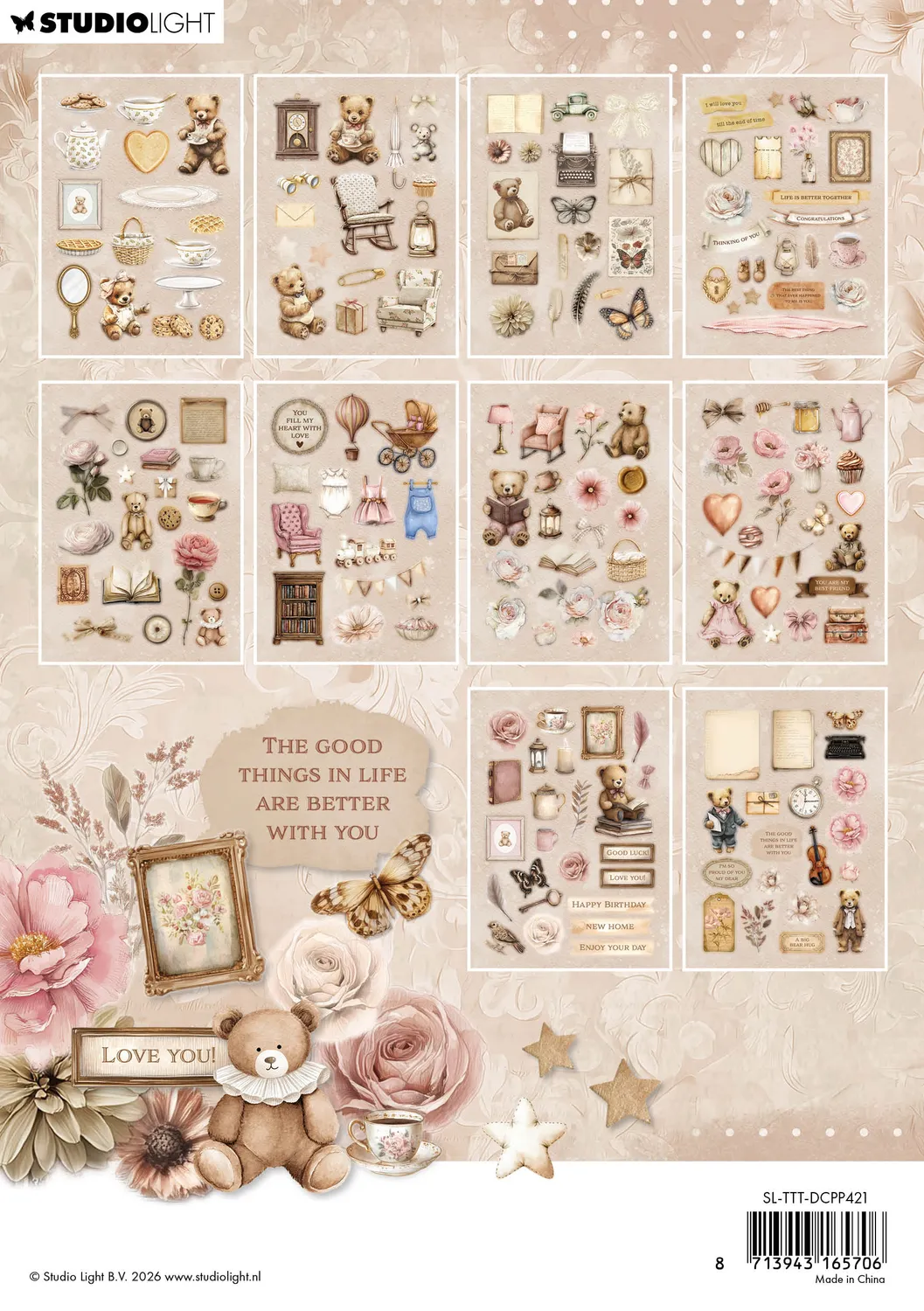 StudioLight Teddy's Tea Time Die-Cut Block Stanzteile 300-teilig