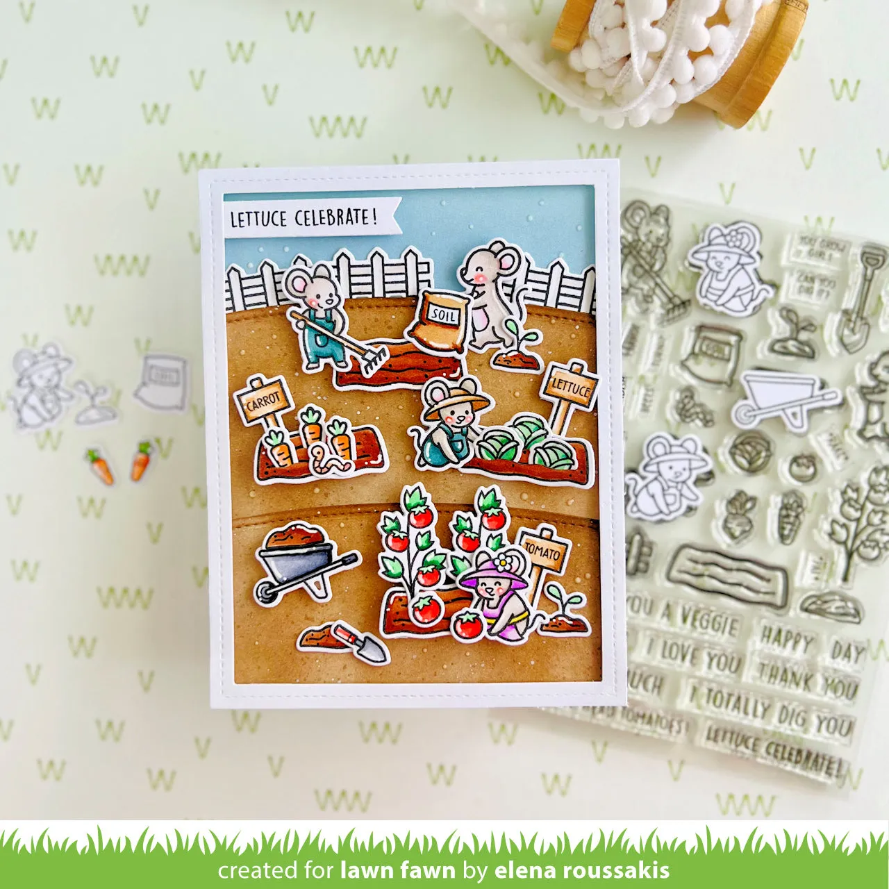 Lawn Fawn Veggie Happy LF3340 Stempelset Mäuse Garten