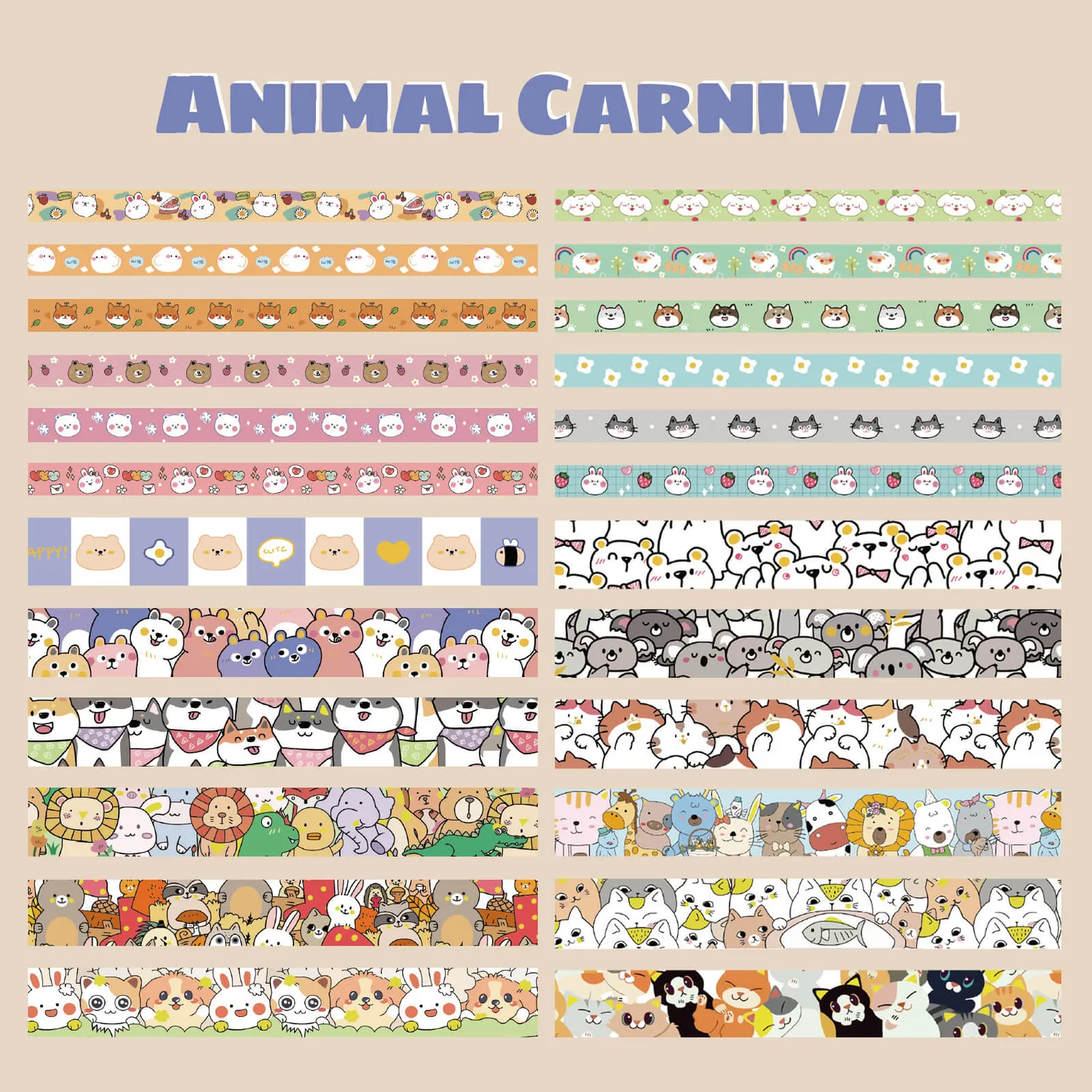 Ieebee Cat & Dog Washi Tape Set 24 Rollen Kawaii