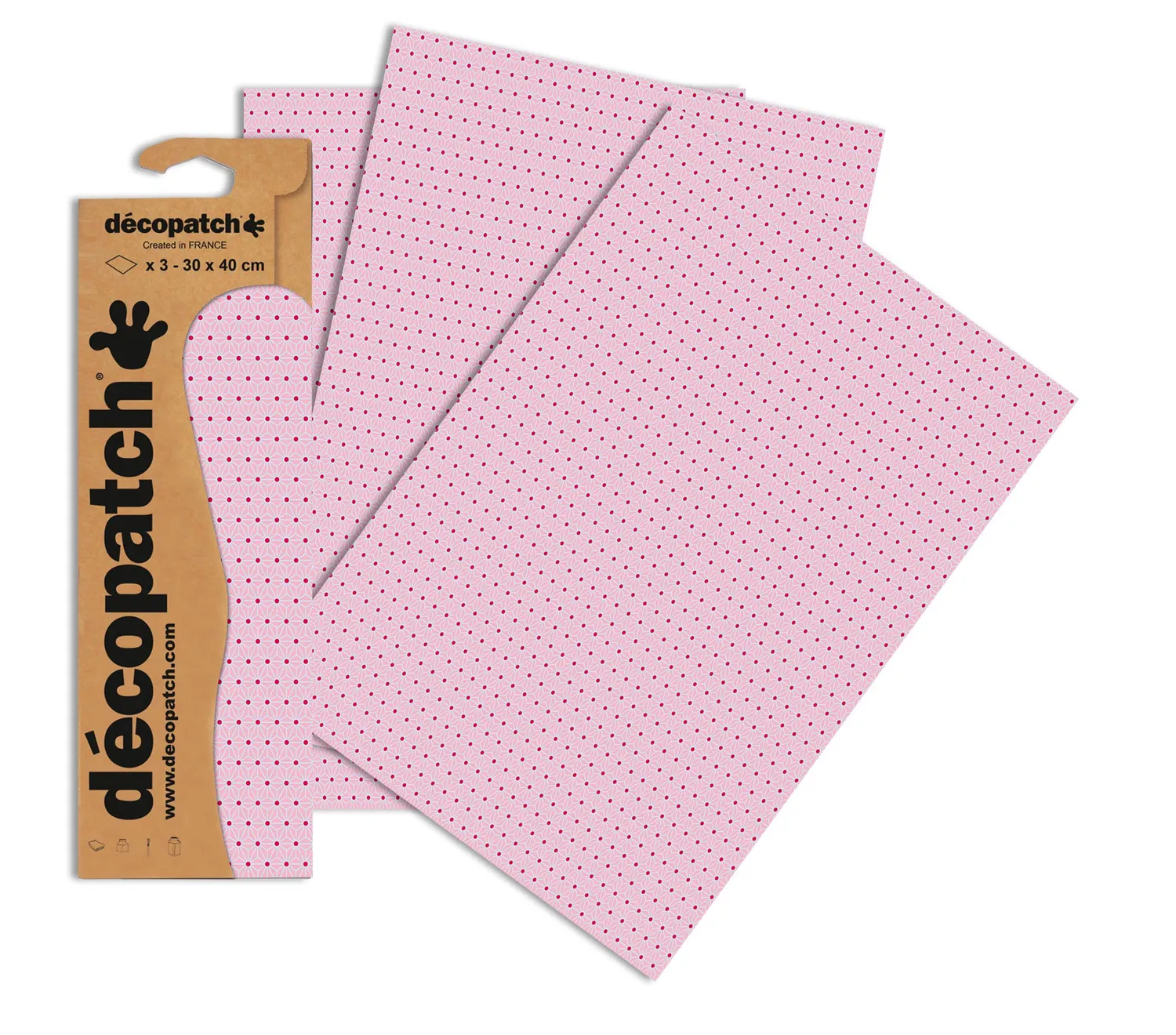 Décopatch C681O Décopatchpapier Punkte 3 Blätter rosa