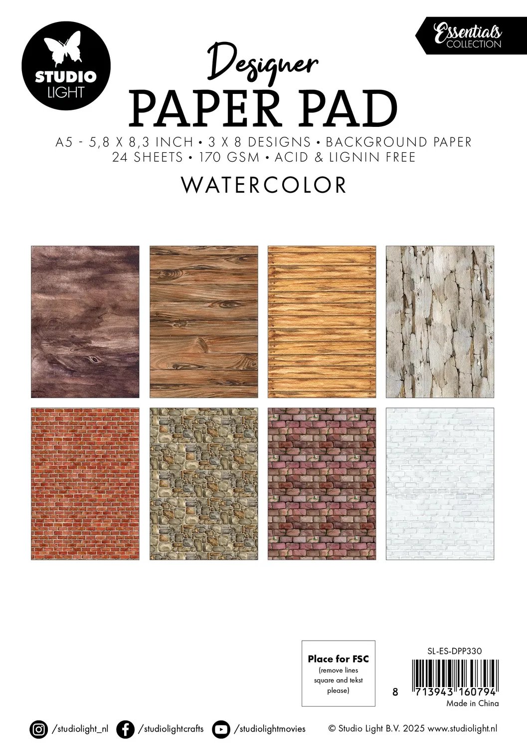 StudioLight Essentials Watercolor Designpapier 24 Blatt