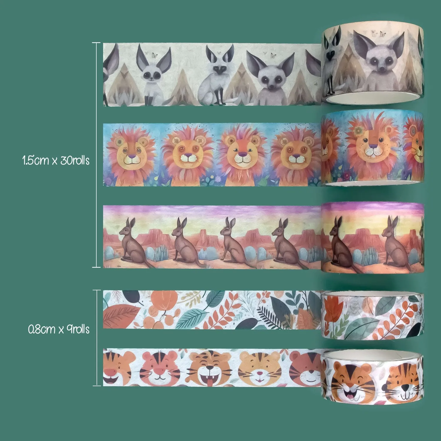 Ieebee Safari Animal Washi Tape Set 38 Rollen Tiermotive