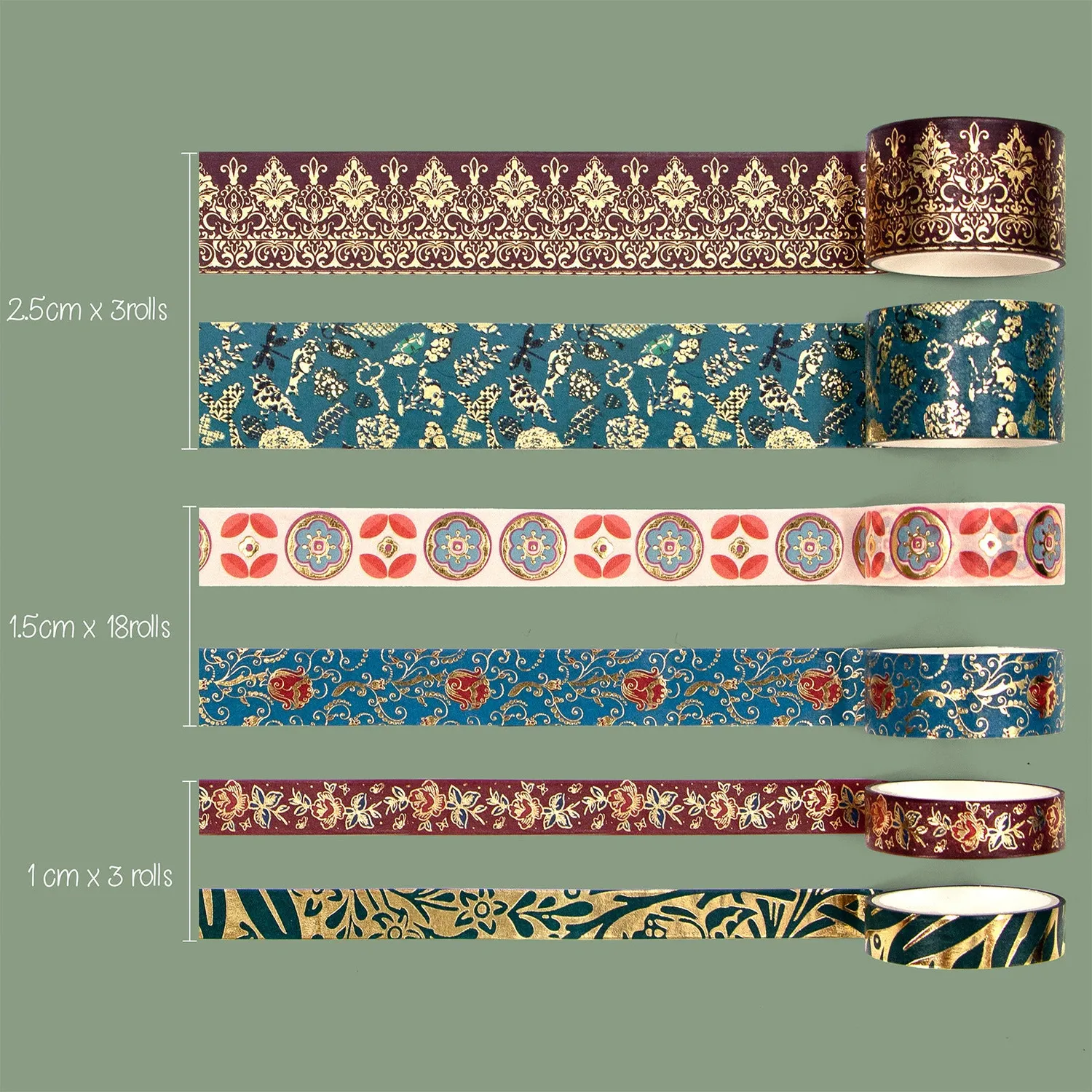 Ieebee Dark Academia Washi Tape Set 24 Rollen Goldfolie Barock