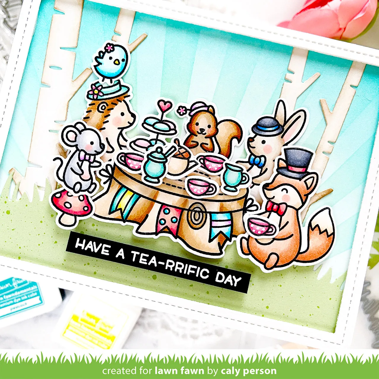 Lawn Fawn Tea-rrific Day Add-On Stempel Geburtstag