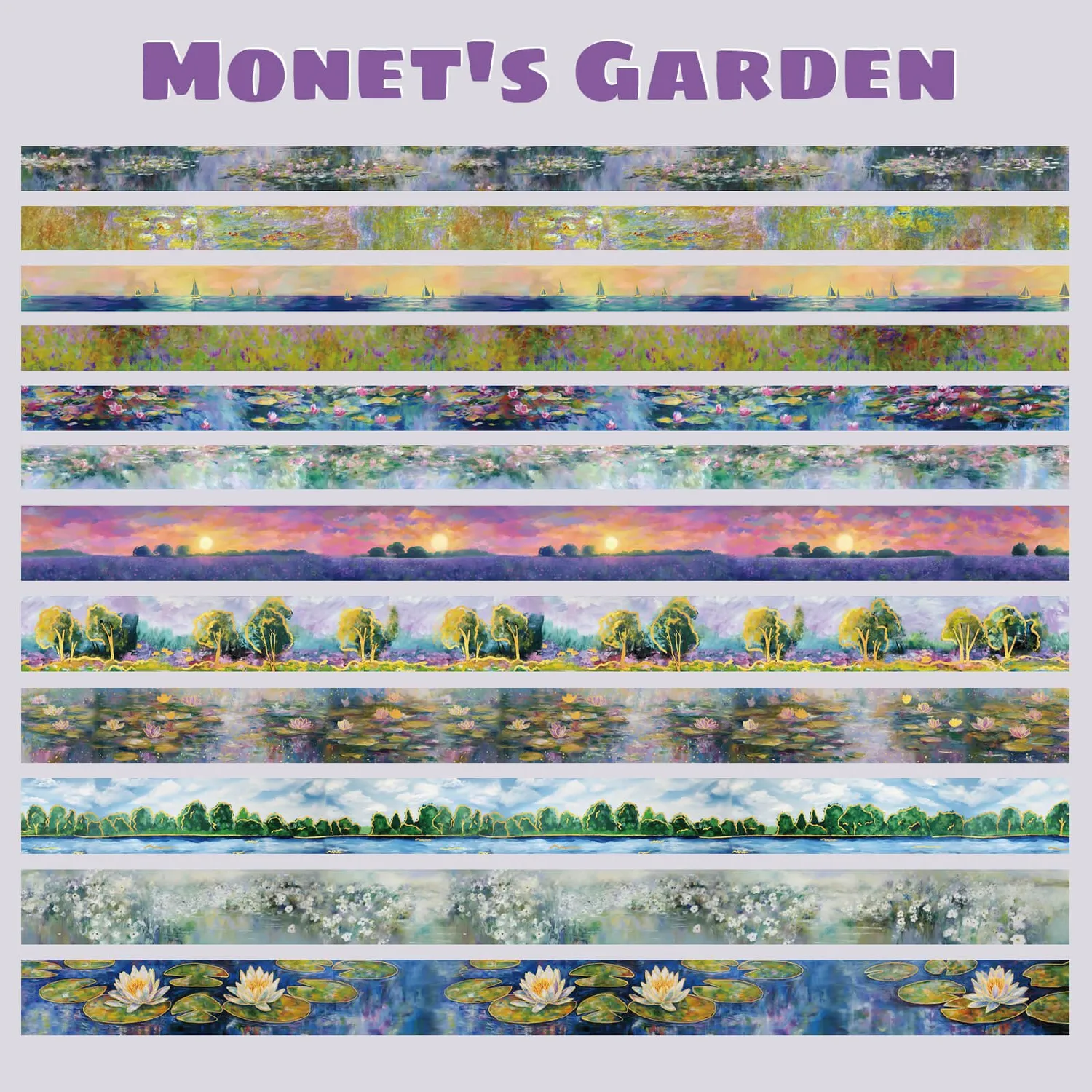 Ieebee Monet Washi Tape Set 27 Rollen Seerosen Goldfolie
