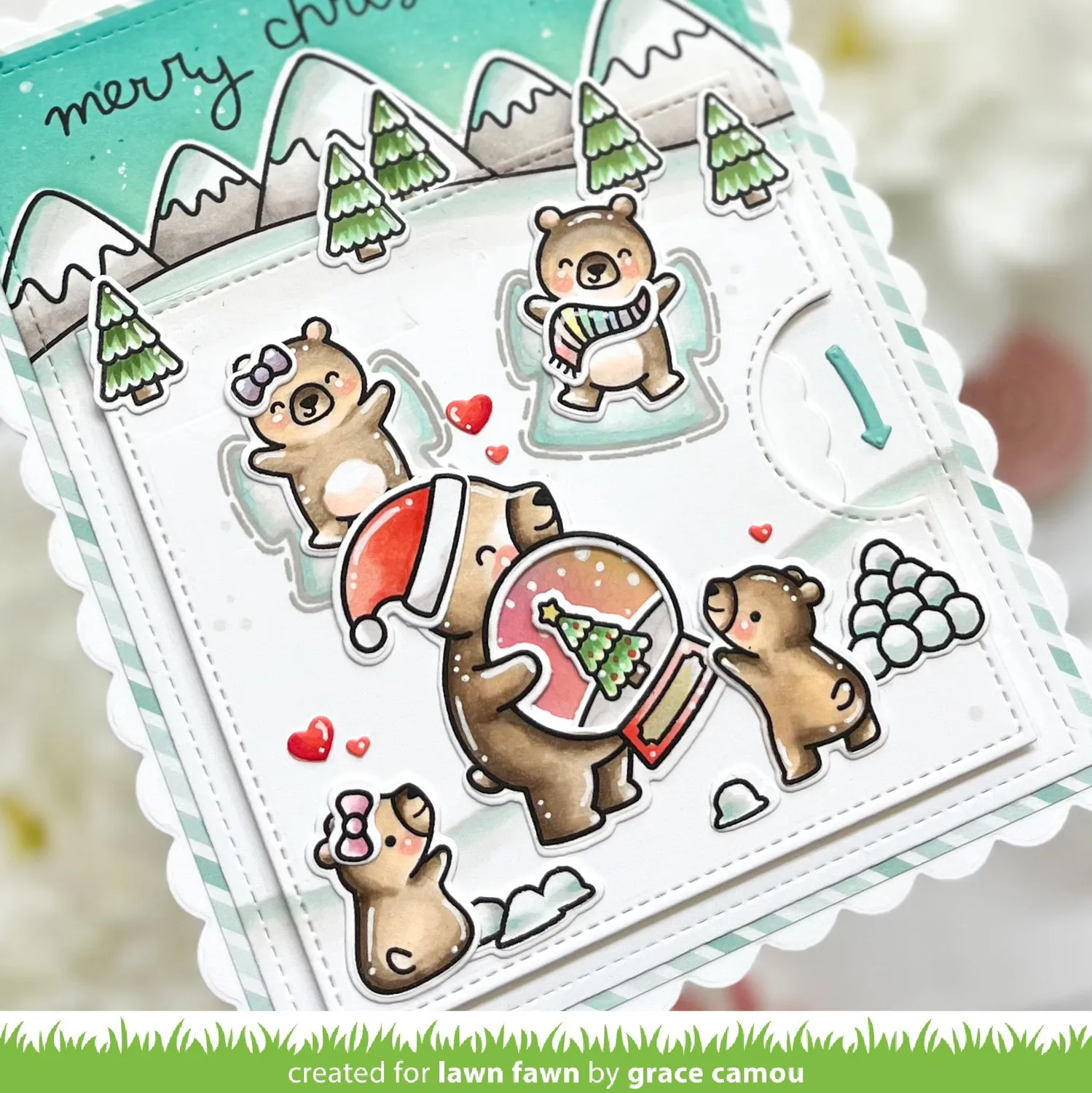 Lawn Fawn Reveal Wheel Snow Globe Bear Add-On Stanzen
