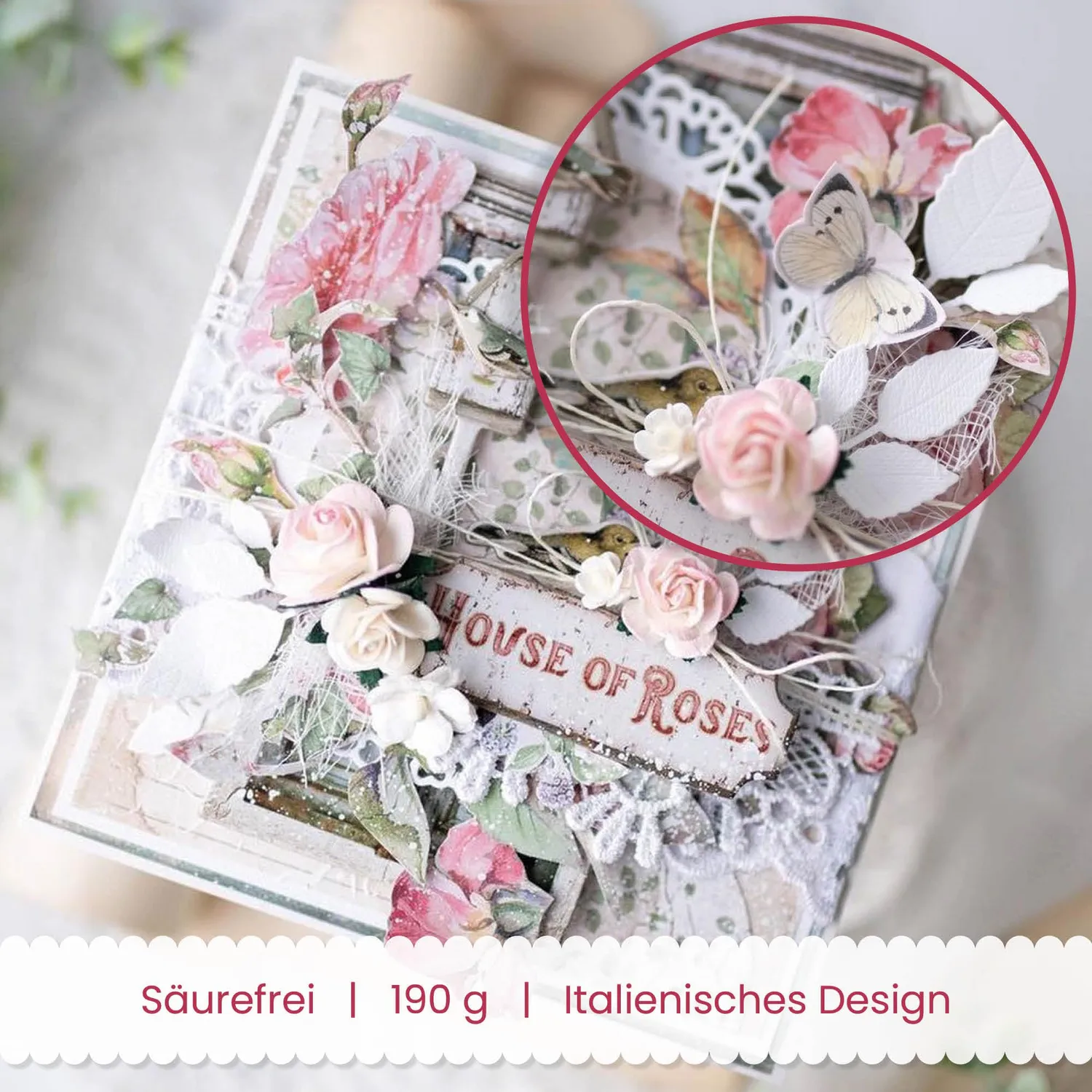 Stamperia House of Roses Papierblock 20,3x20,3cm Klein