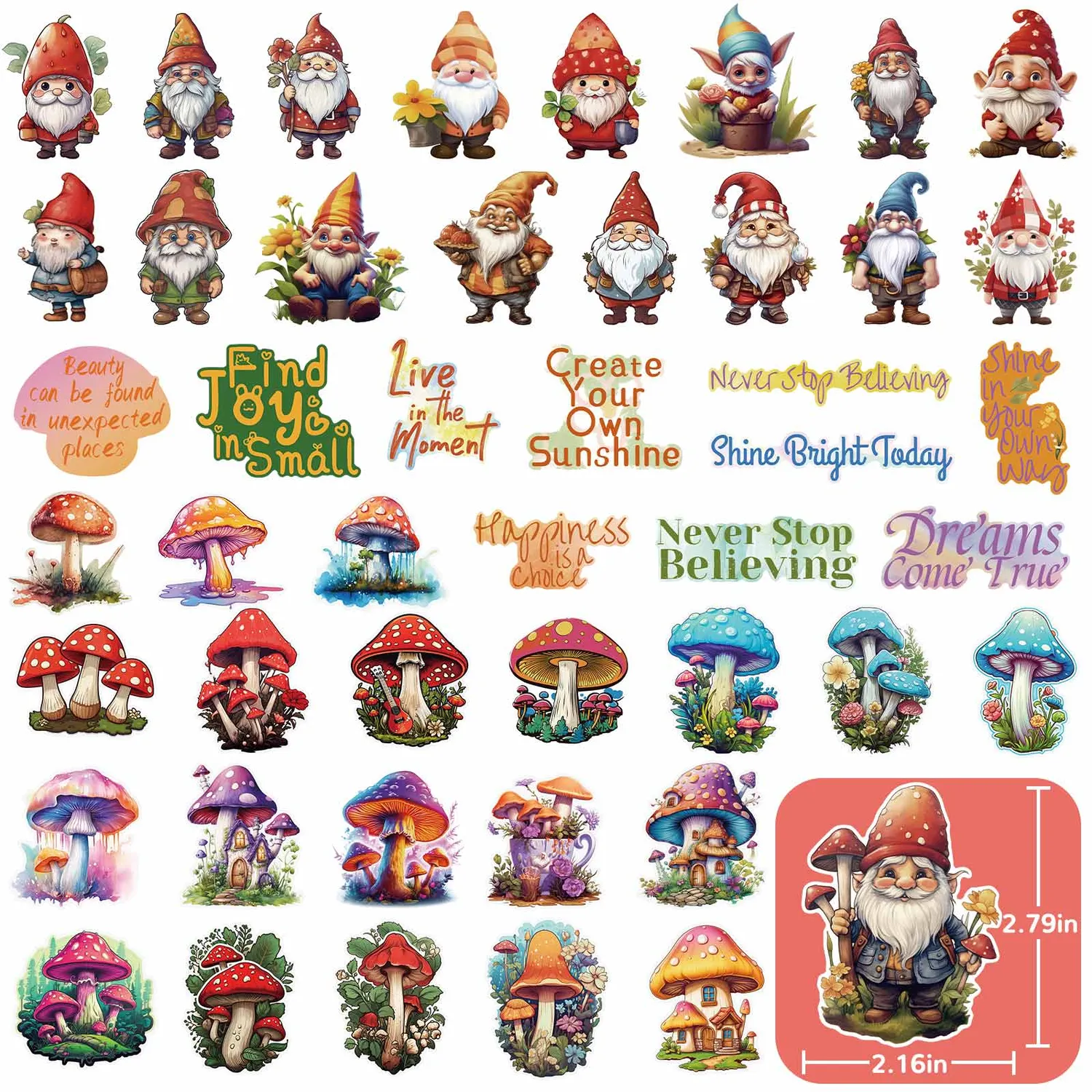 Ieebee Cute Mushroom Sticker Set 245 Stück wasserfest