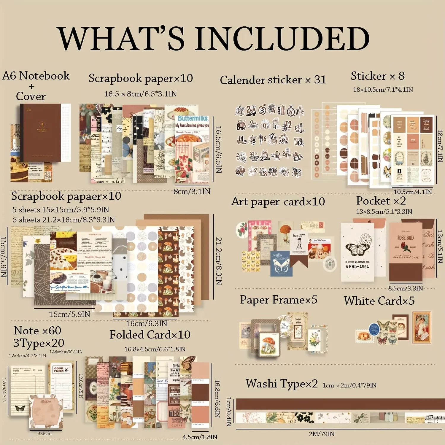 Ieebee Vintage Junk Journal Kit 346-teilig Papier Sticker