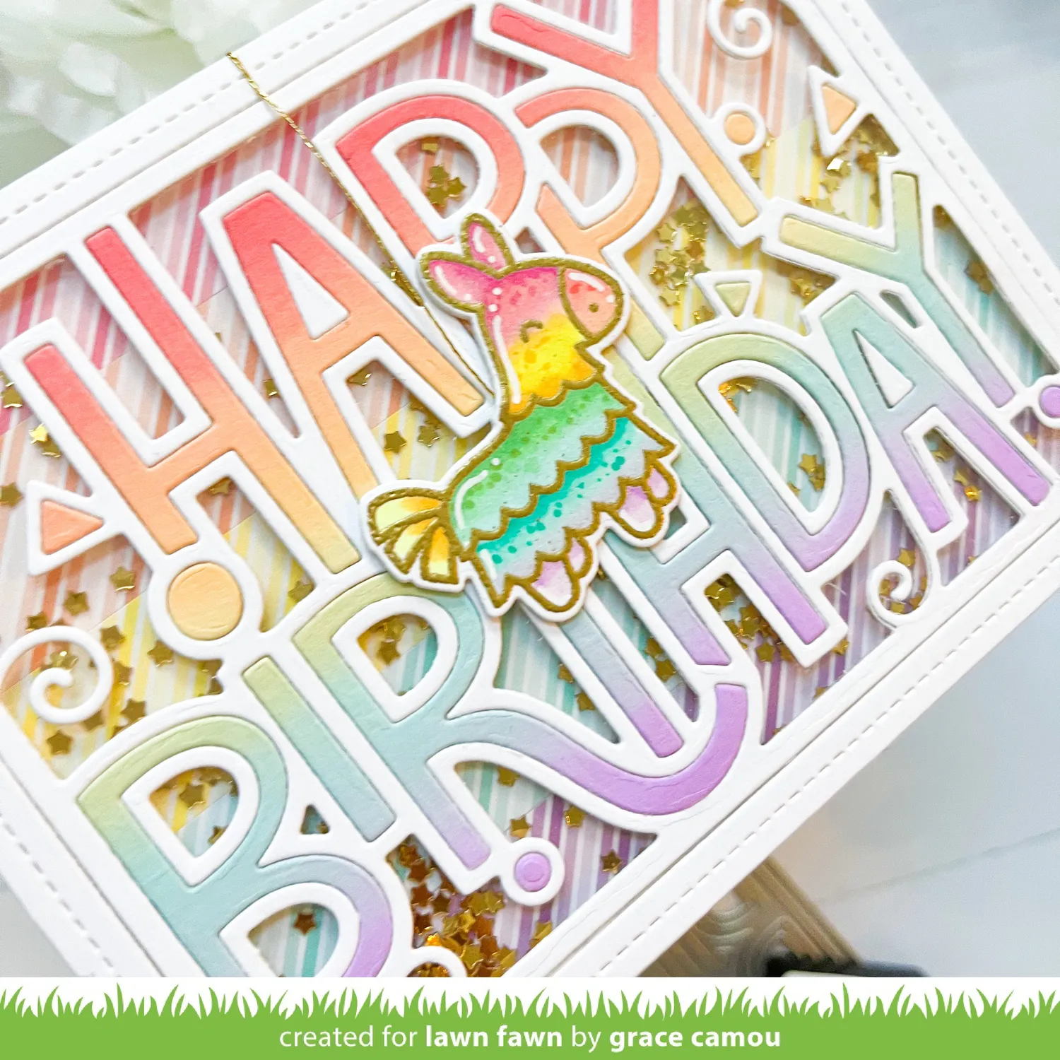 Lawn Fawn Giant Outlined Happy Birthday Landscape Stanze quer