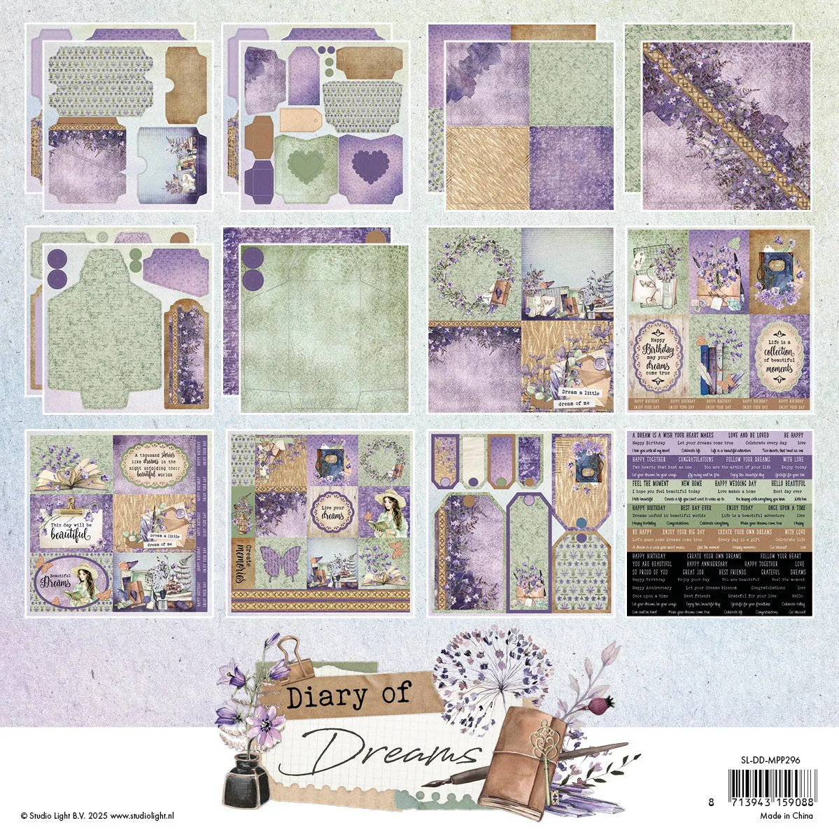 Studio Light Diary of Dreams Envelopes Papierblock 20,3 cm bedruckt