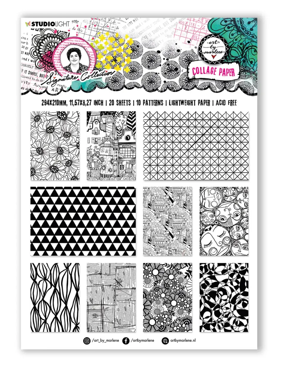 StudioLight Art by Marlene Signature Collage Paper Schwarz-Weiß 20 Blatt