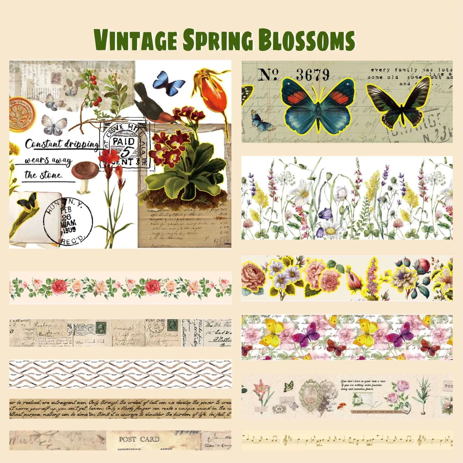 Ieebee Vintage Washi Tape 37 Rollen Ephemera Set