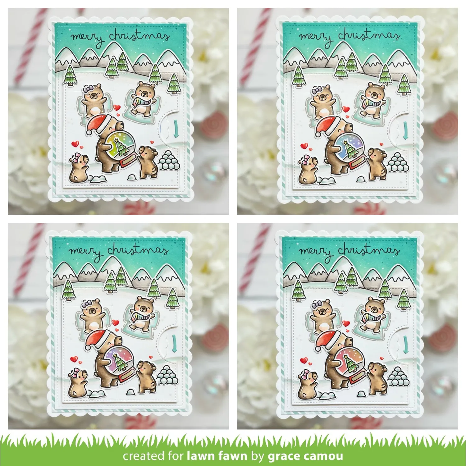 Lawn Fawn Reveal Wheel Snow Globe Bear Add-On Stanzen