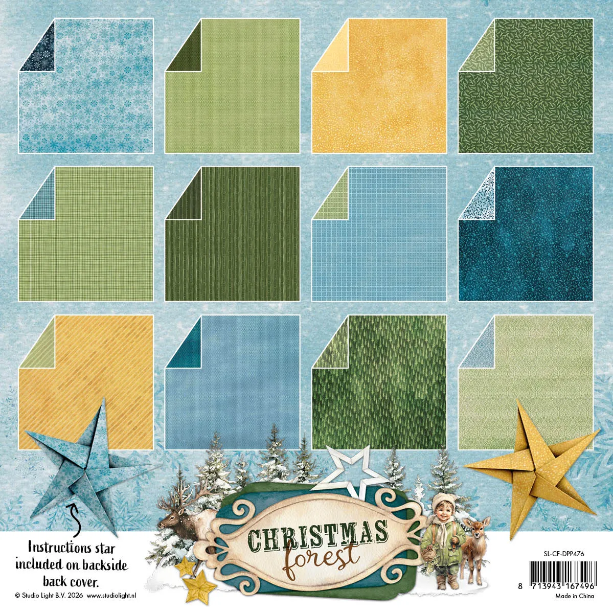 StudioLight Christmas Forest Papierblock Origami & Backgrounds 60 Blatt Weihnachten