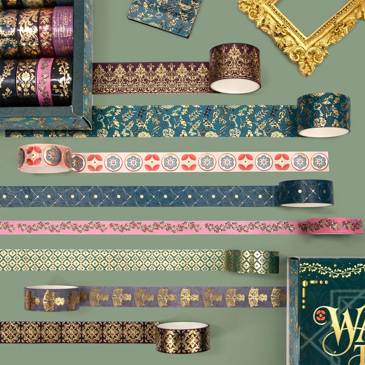 Ieebee Dark Academia Washi Tape Set 24 Rollen Goldfolie Barock
