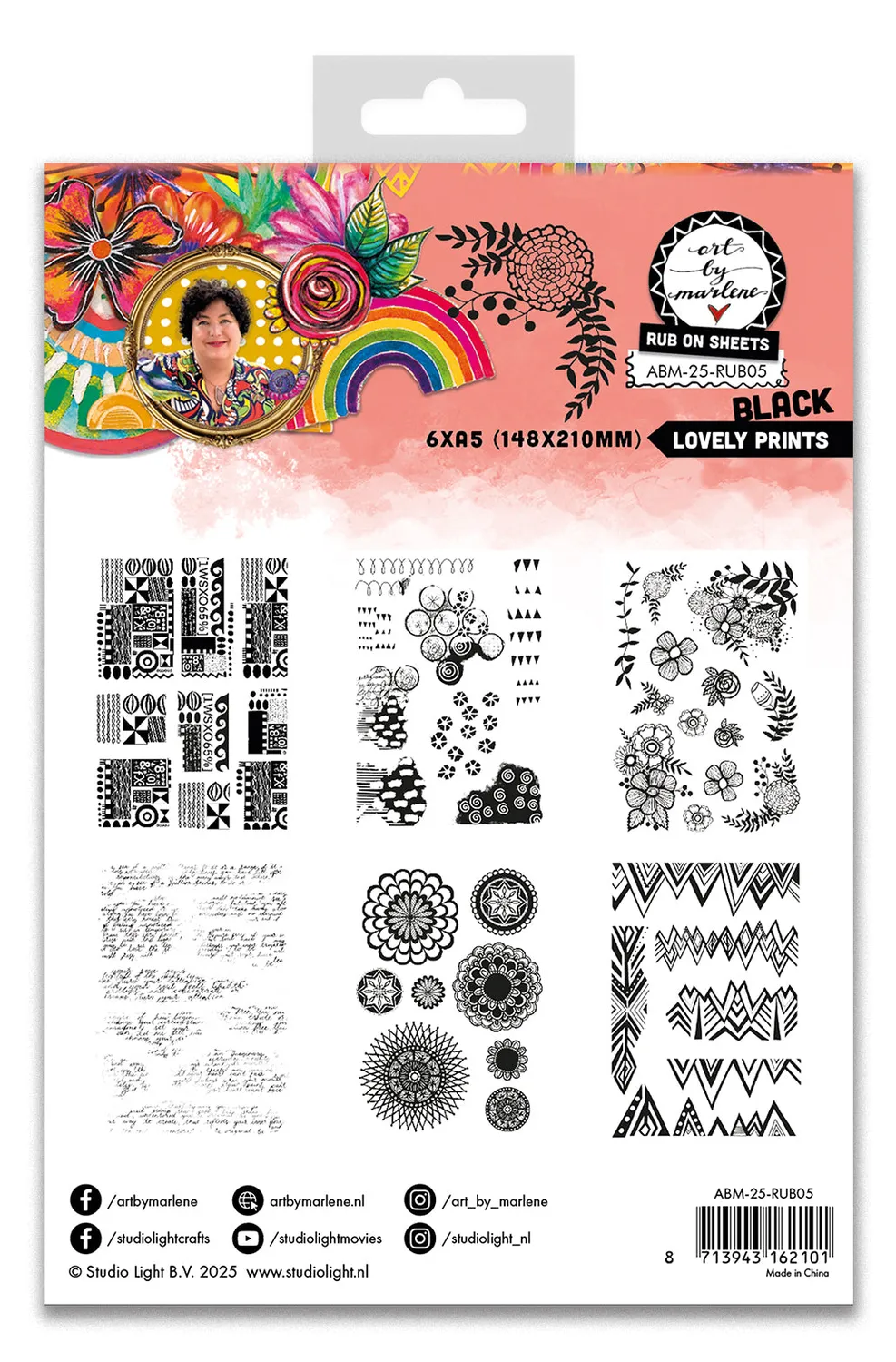 Art by Marlene Lovely prints Rub-Ons schwarz 6 Bogen