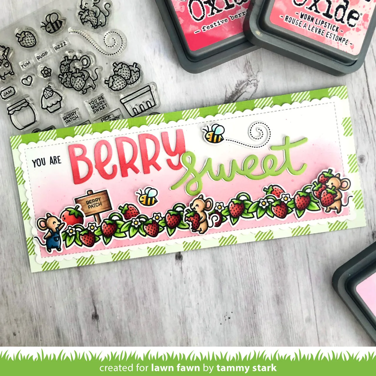 Lawn Fawn Berry Special Stempelset Erdbeere Mäuse