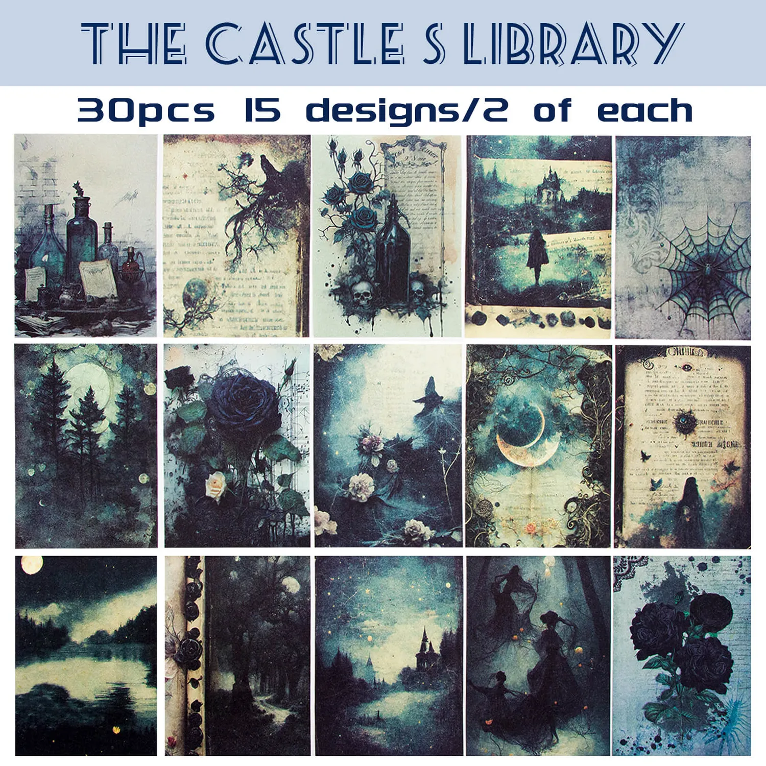 Ieebee Night Of Gallery The Castle's Library Materialpapier 30-teilig Vintage