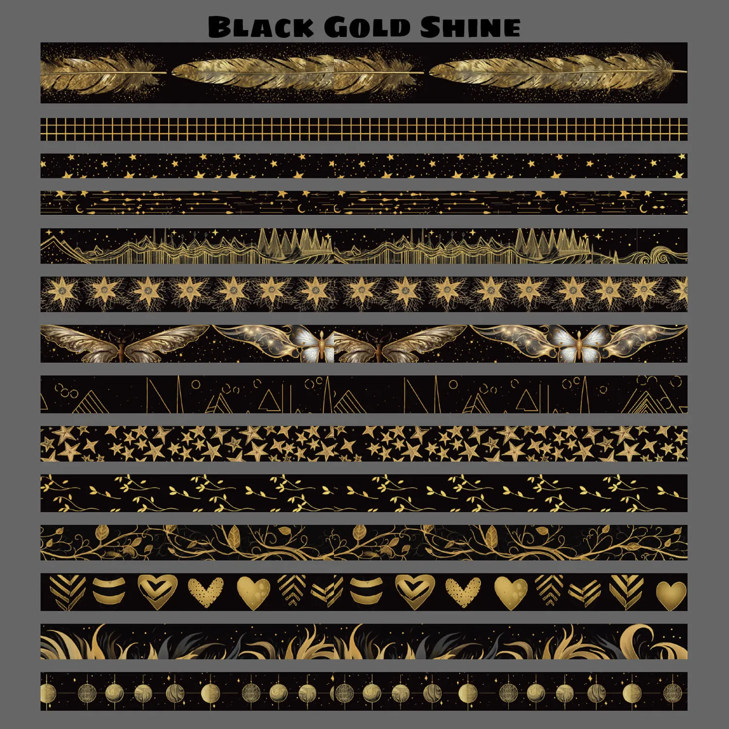 Ieebee Black Gold Washi-Tape 27 Rollen Mond Schmetterling