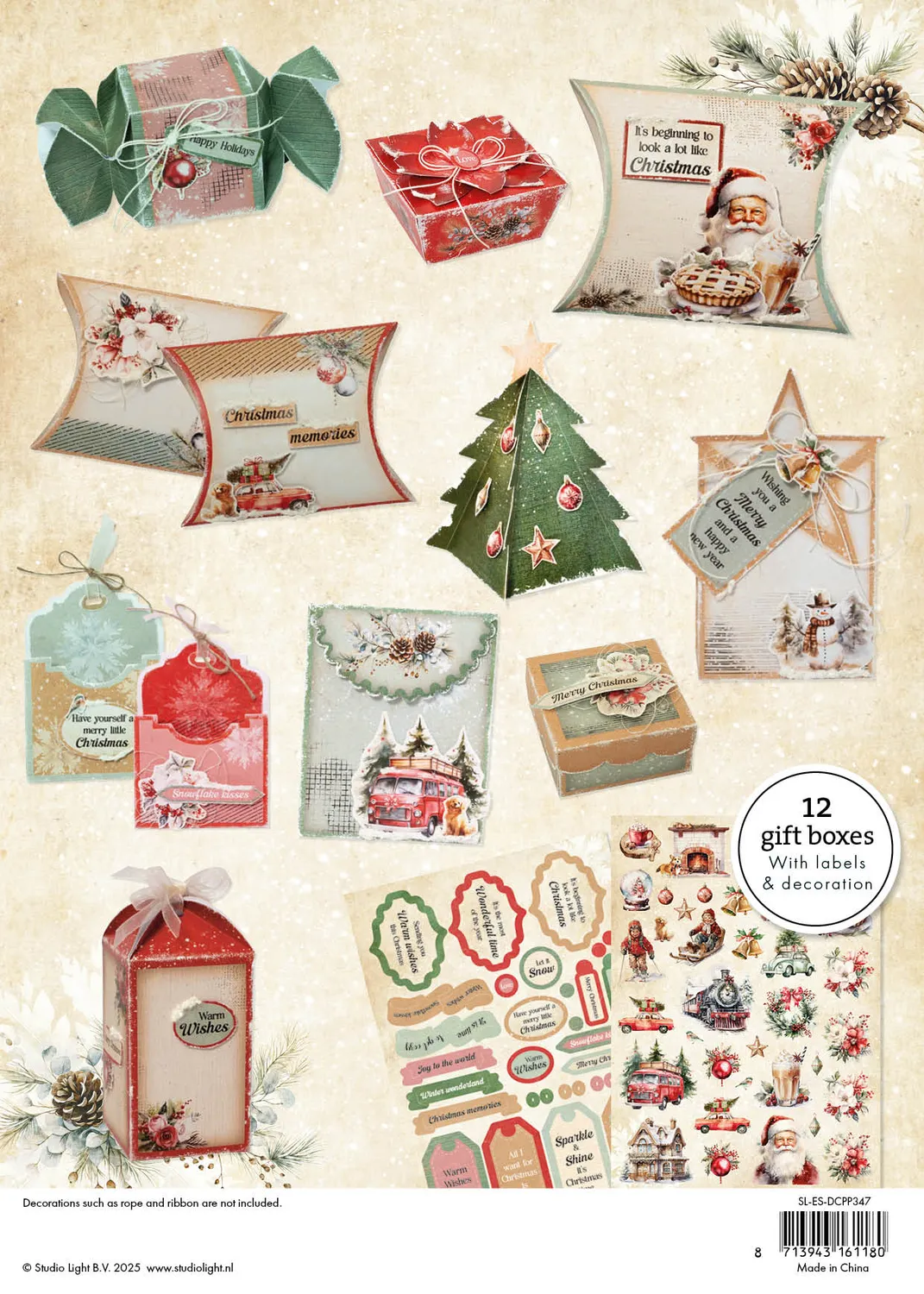 Studio Light Essentials Die-Cut Block DIY Giftboxes Weihnachten 12 Blatt