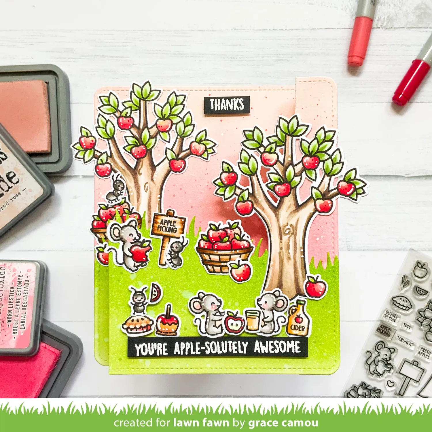 Lawn Fawn Apple-solutely Awesome Clear Stamps Mäuse Herbst
