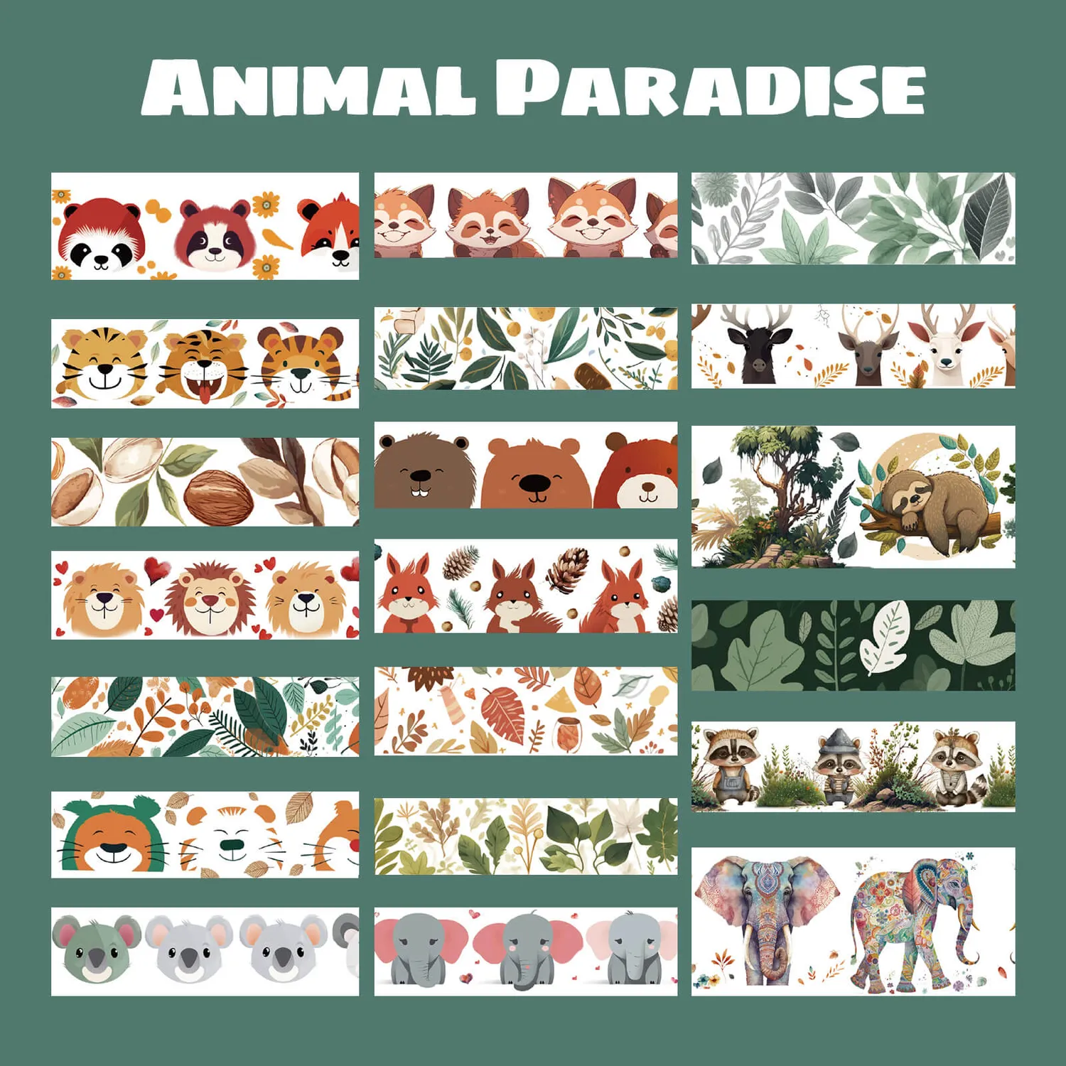 Ieebee Safari Animal Washi Tape Set 38 Rollen Tiermotive