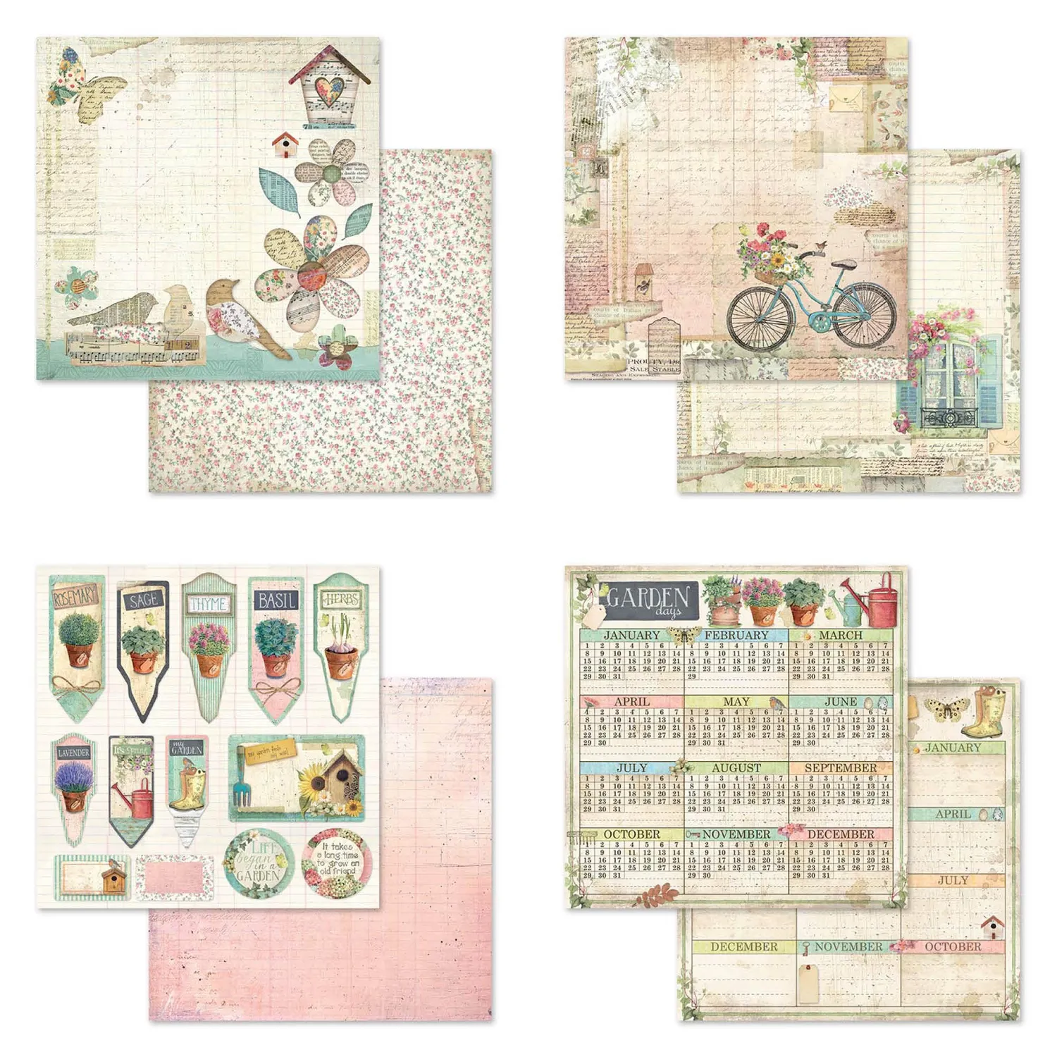 Stamperia Garden Scrapbookpapier 30,5x30,5cm beidseitig 10 Blatt