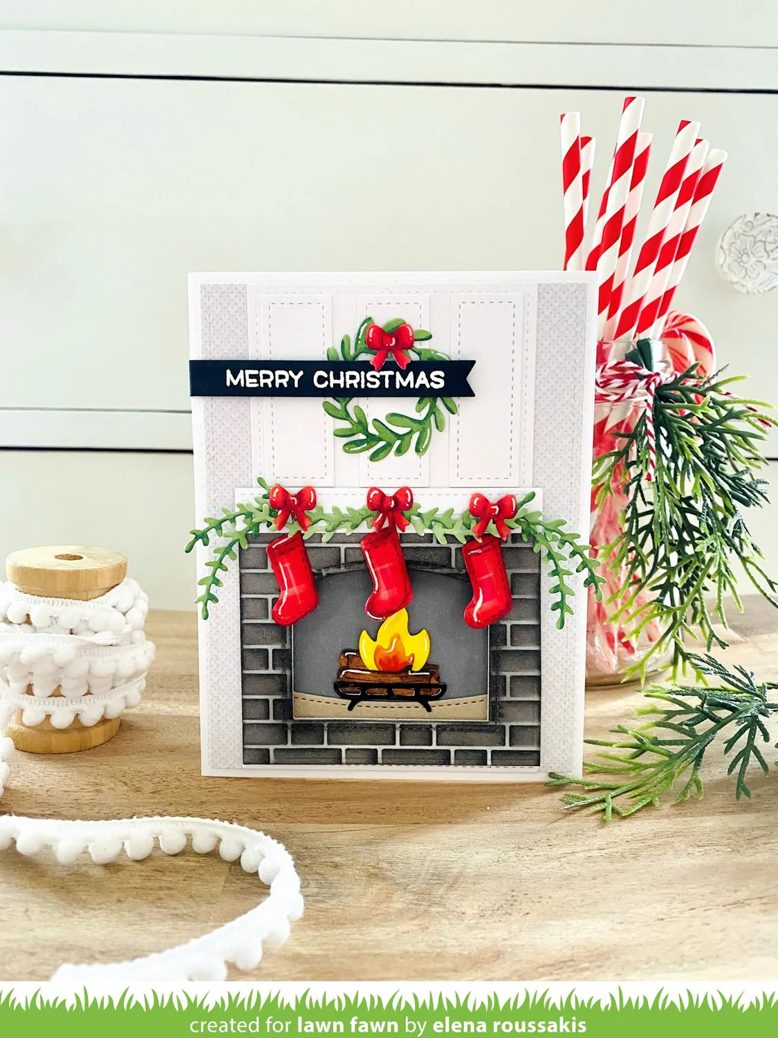 Lawn Fawn Shadow Box Card Fireplace Add-On Stanzen