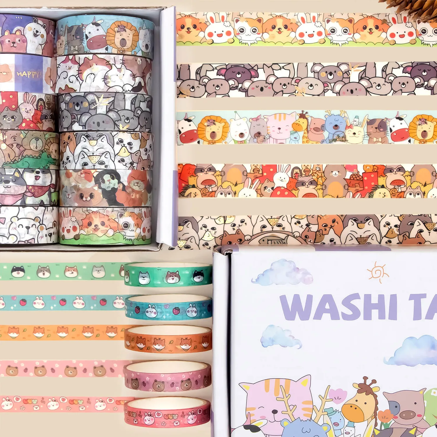 Ieebee Cat & Dog Washi Tape Set 24 Rollen Kawaii