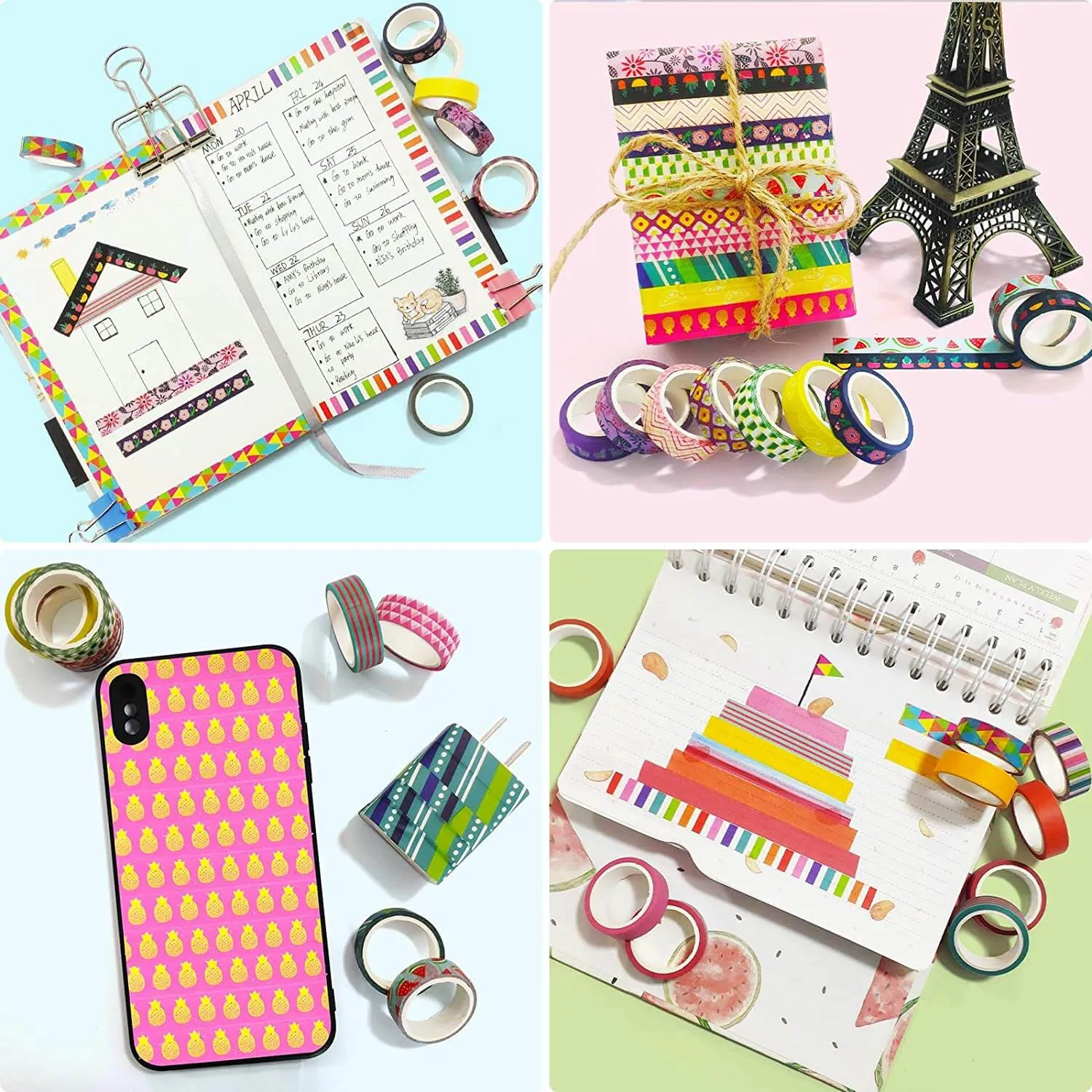 Ieebee Mixed Pattern Washi-Tape 30 Rollen Karo Streifen