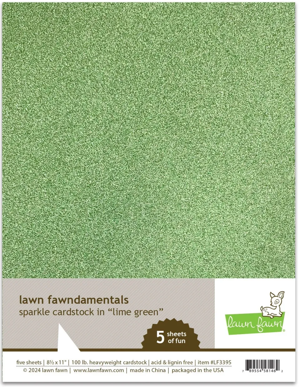 Lawn Fawn Sparkle Cardstock Limettengrün 5 Bogen