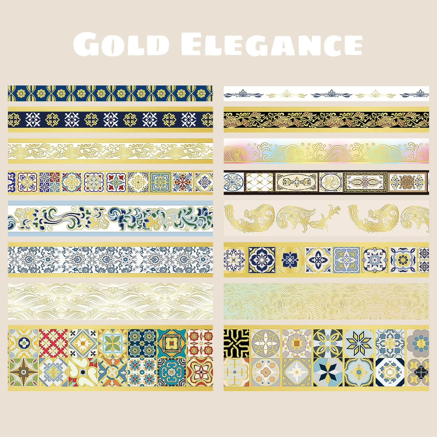 Ieebee Gold Foil Vintage Washi Tape Set 16 Rollen