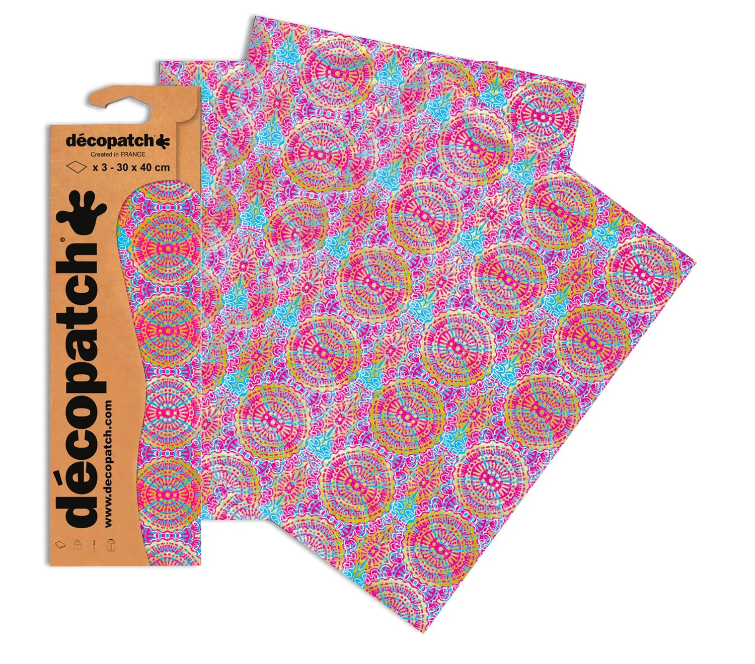 Décopatch C681O Décopatchpapier Punkte 3 Blätter rosa
