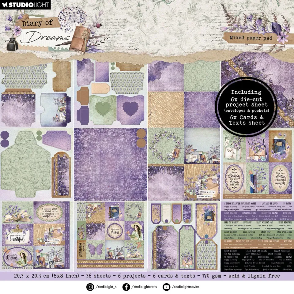 Studio Light Diary of Dreams Envelopes Papierblock 20,3 cm bedruckt