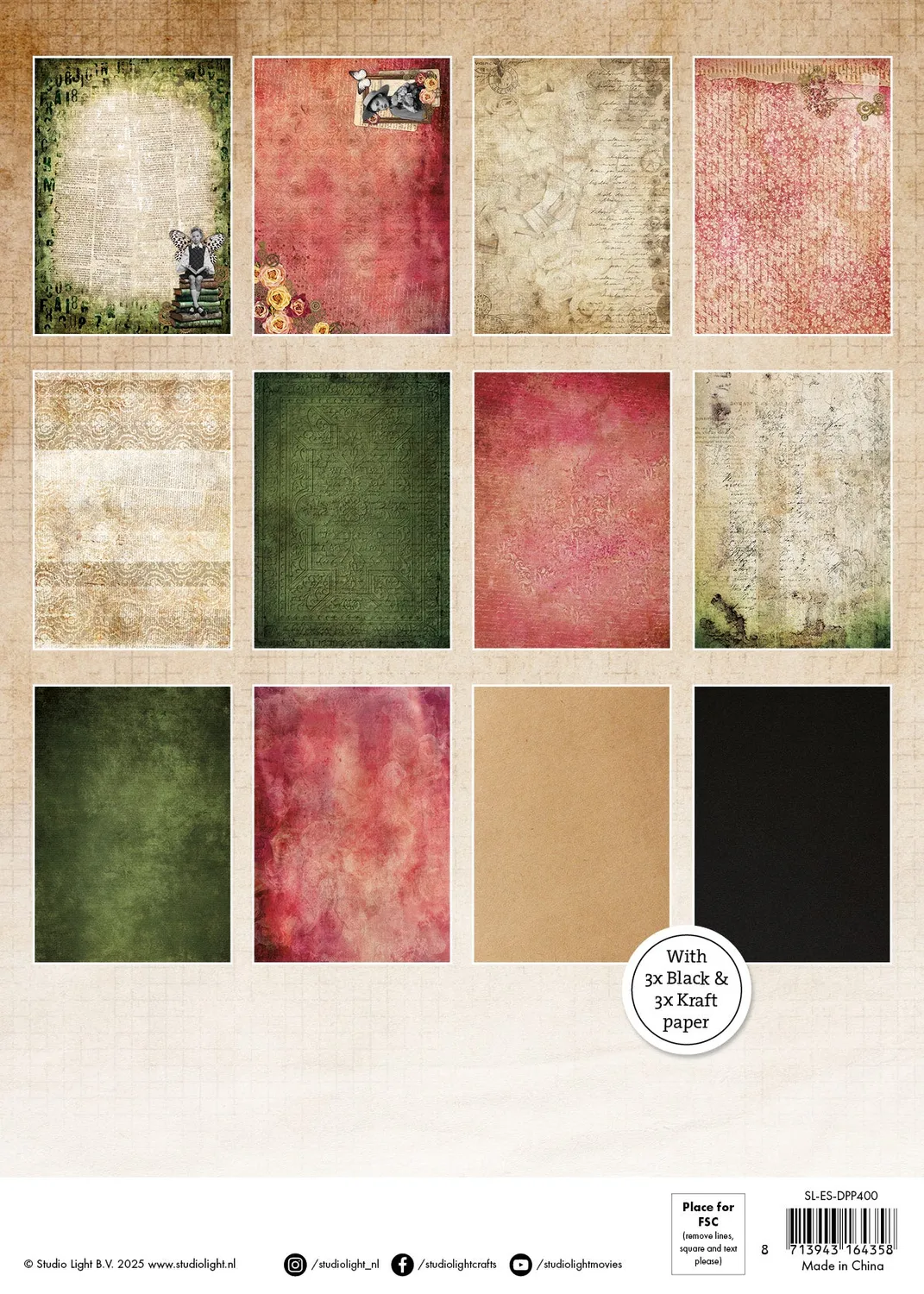 StudioLight Grunge Designblock Background Papers 36 Blatt A4