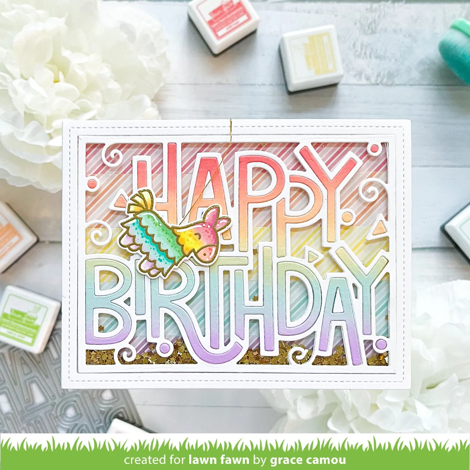 Lawn Fawn Giant Outlined Happy Birthday Landscape Stanze quer
