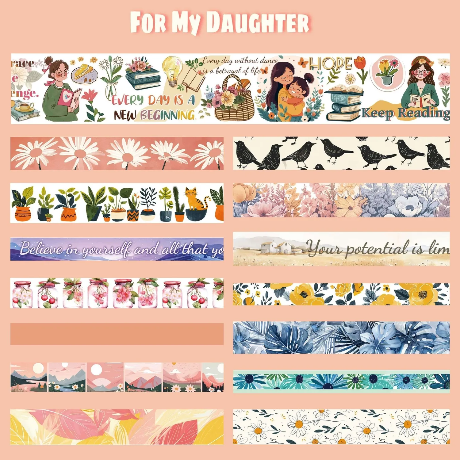 Ieebee Mother Daughter Washi Tape Set 24 Rollen Herz Liebe