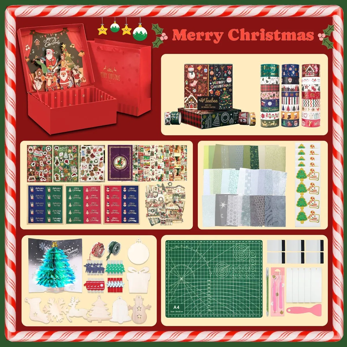 Ieebee Red Christmas Geschenkbox Scrapbook Set groß