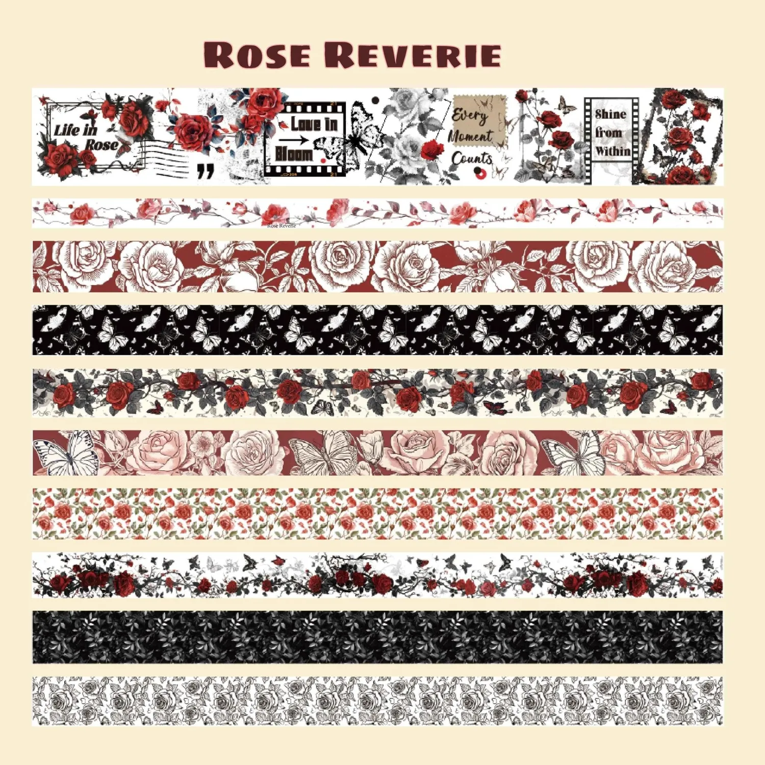 Ieebee Rose Washi Tape Set 20 Rollen Vintage Rosen
